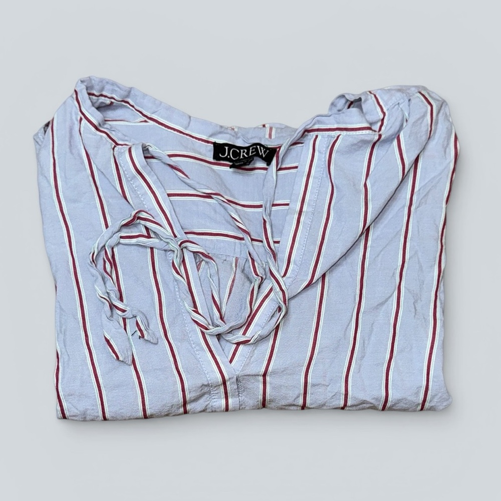 J.Crew V-Neck Tie Front Striped Cotton Modal Blouse - Picture 2 of 6